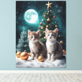 Magische kerstavond met Kittens van Tree Canvas Afdruk (Insitu (Houten vloer))