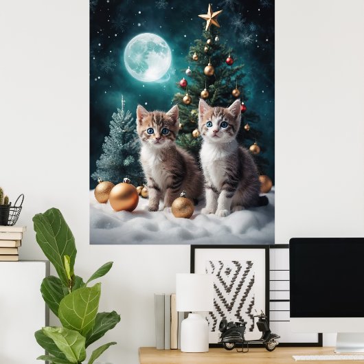 Magische kerstavond met Kittens van Tree Poster (Thuiskantoor)