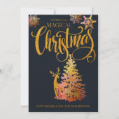 Magische kerstboom en Deer Gold en Blue Feestdagenkaart (Voorkant)