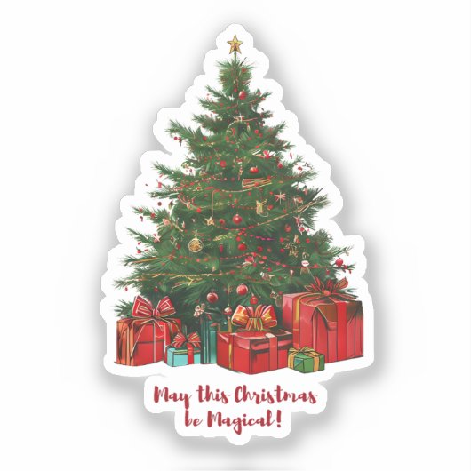 Magische kerstboom met cadeaus Sticker (Voorkant)