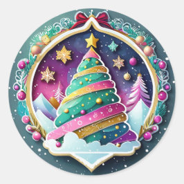 Magische kerstboom ronde sticker
