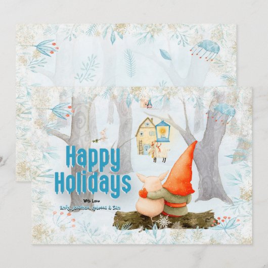Magische Kerstbos Tomte Gnome Varkenssneeuw Feestdagenkaart (Voorkant / Achterkant)