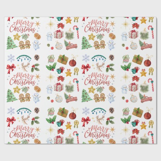 Magische kerstcadeauverpakking | Vakantie illustra Cadeaupapier (Vlak)