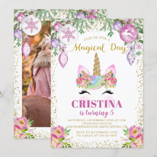 Magische kerstflora Unicorn Foto van Birthday Kaart