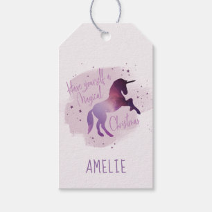 Magische kerstgalaxy unicorn cadeaulabel