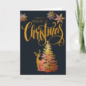 Magische kerstgouden droger en boom feestdagen kaart (Voorkant)