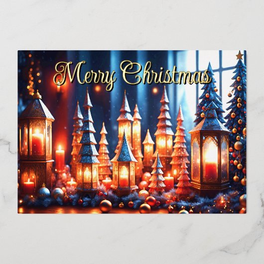 Magische kerstkaarsen Tafellepel Folie Feestdagenkaart (Voorkant)