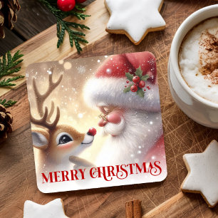 Magische Kerstman en Rendier Rudolph Kerst Drinkvi Kartonnen Onderzetters