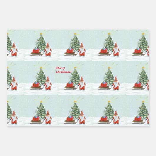 Magische Kerstman Kabouter Inpakpapier Set Vel (Voorkant)