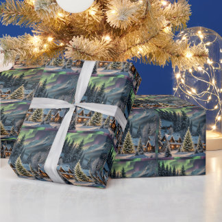 Magische Kerstmis, Bergdorp, Poollichten Cadeaupapier