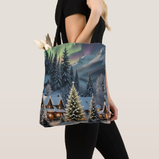 Magische Kerstmis, Bergdorp, Poollichten Tote Bag