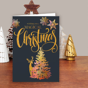 Magische Kerstmis Gouden Hert en Boom Feestdagen Kaart