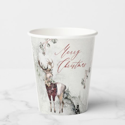 Magische Kerstmisscène Rustiek Bos Herten Papieren Bekers (Achterkant)