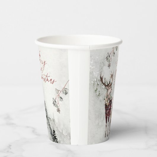 Magische Kerstmisscène Rustiek Bos Herten Papieren Bekers (Rechts)