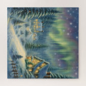 Magische kerstnacht in het bos onder de sterren legpuzzel (Horizontaal)