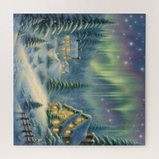 Magische kerstnacht in het bos onder de sterren legpuzzel (Horizontaal)