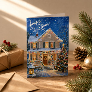 Magische Kerstnacht Sneeuw Huis Groet Kaart