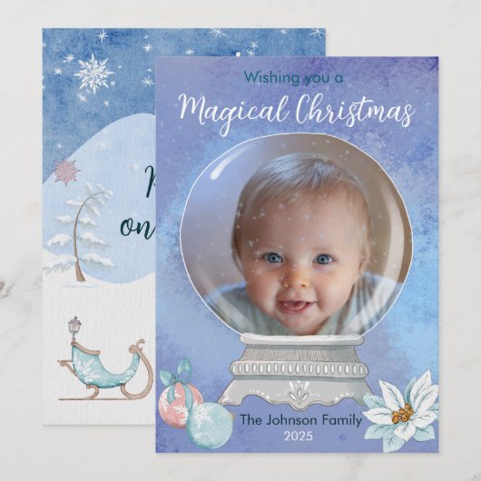 Magische Kerstsneeuwbol Feestdagenkaart (Voorkant / Achterkant)