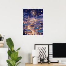 Magische Kerststad Vuurwerk Nacht