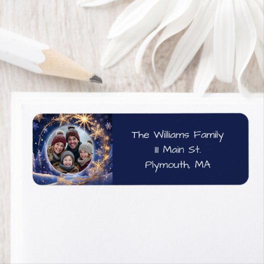 Magische kersttijd - gouden sneeuwvlokken, foto etiket (Insitu)