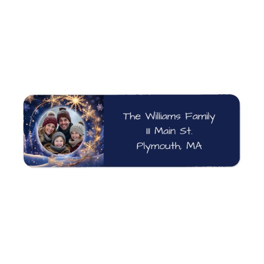 Magische kersttijd - gouden sneeuwvlokken, foto etiket (Voorkant)