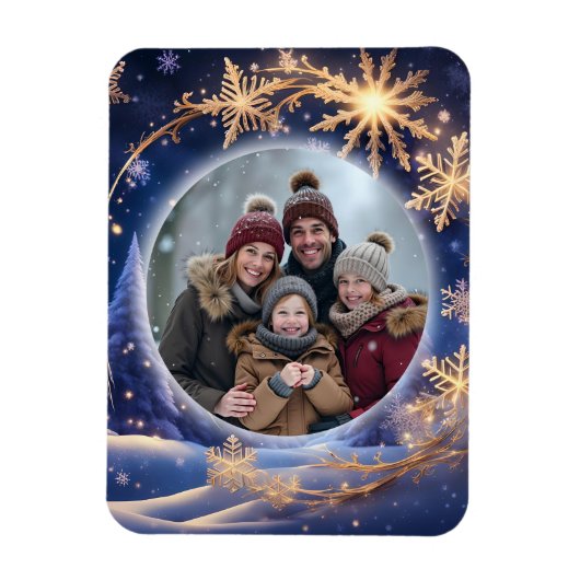Magische kersttijd - gouden sneeuwvlokken, foto magneet (Verticaal)