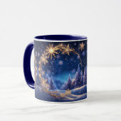 Magische kersttijd - gouden sneeuwvlokken, foto mok (Voorkant links)