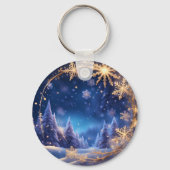 Magische kersttijd - gouden sneeuwvlokken, foto sleutelhanger (Achterkant)