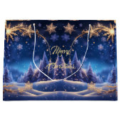 Magische kersttijd - gouden sneeuwvlokken, groot cadeauzakje (Voorkant)