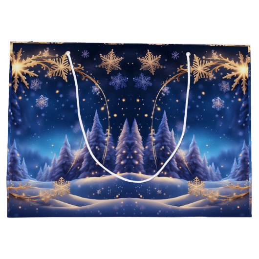 Magische kersttijd - gouden sneeuwvlokken, groot cadeauzakje (Achterkant)