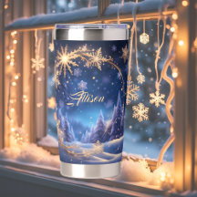 Magische kersttijd - gouden sneeuwvlokken op blauw