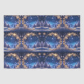 Magische kersttijd - gouden sneeuwvlokken op blauw tissuepapier (Voorkant)