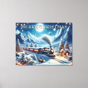 Magische Kersttrein in Besneeuwde Bergen Canvas Afdruk