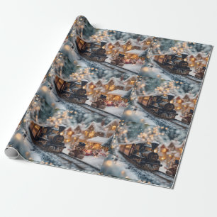 Magische kersttrein met teddybeer cadeaupapier