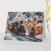 Magische kersttrein met teddybeer kaart (Gele Bloem)