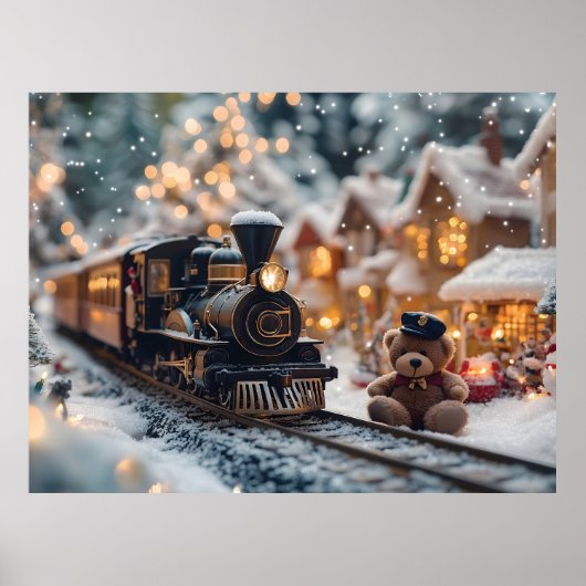 Magische kersttrein met teddybeer poster (Voorkant)