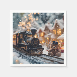 Magische kersttrein met teddybeer servet