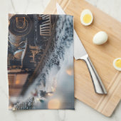 Magische kersttrein met teddybeer theedoek (Quarter Fold)