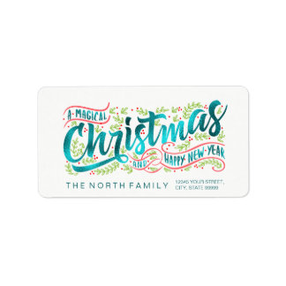 Magische kersttypografie Horizontale TealID441 Etiket