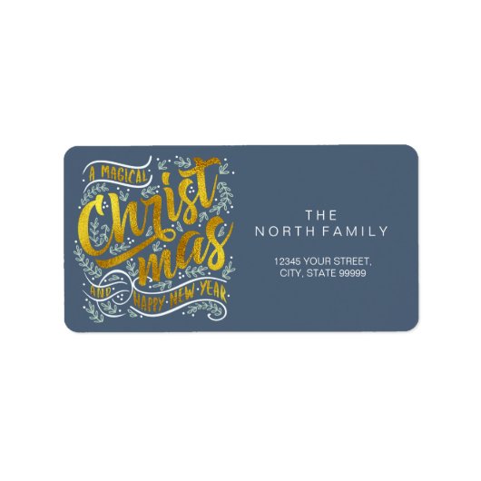 Magische kersttypografie Square Gold ID441 Etiket (Voorkant)
