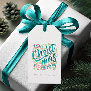 Magische kersttypografie Stripes Blauwgroen ID441 Cadeaulabel