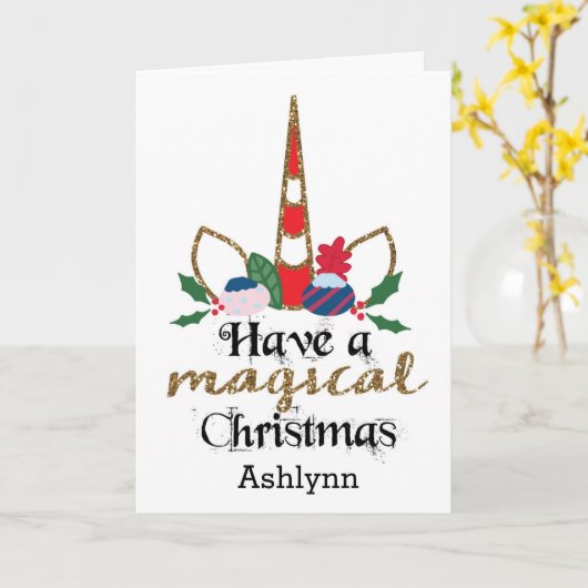 Magische kerstunicorn kaart (Gele Bloem)