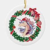 Magische kerstunicorn keramisch ornament (Voorkant)