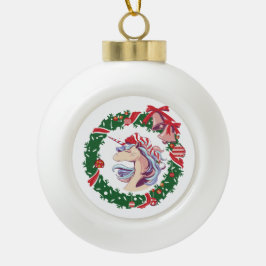 Magische kerstunicorn keramische bal ornament
