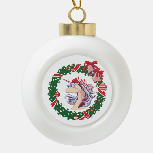 Magische kerstunicorn keramische bal ornament (Voorkant)