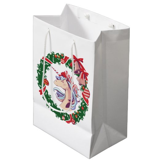 Magische kerstunicorn medium cadeauzakje (Voorkant Gekanteld)
