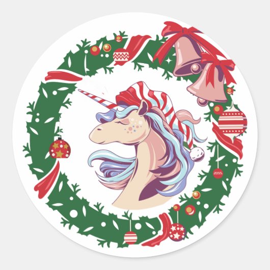 Magische kerstunicorn ronde sticker (Voorkant)