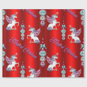 Magische kerstunicorns op rood cadeaupapier (Vlak)