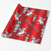 Magische kerstunicorns op rood cadeaupapier (Uitgerold)