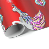 Magische kerstunicorns op rood cadeaupapier (Rol Hoek)